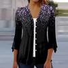 Women's Shirt Blouse Outerwear Print 3/4 Length Sleeve Casual Holiday Basic Button Tops