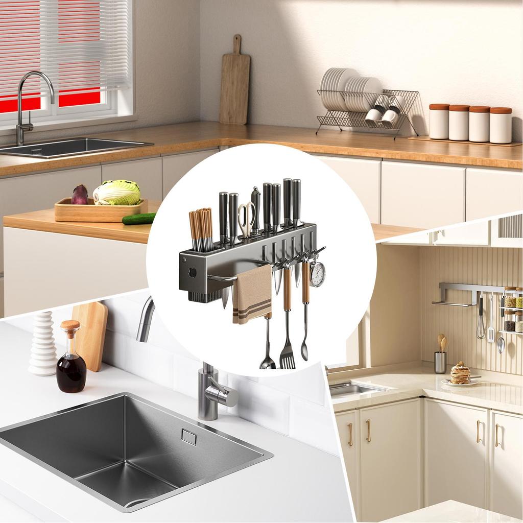 Настенная подставка для ножей для кухни многофункциональная не требующая сверления держатель для ножей и кухонной утвари органайзер для хранения палочек для еды