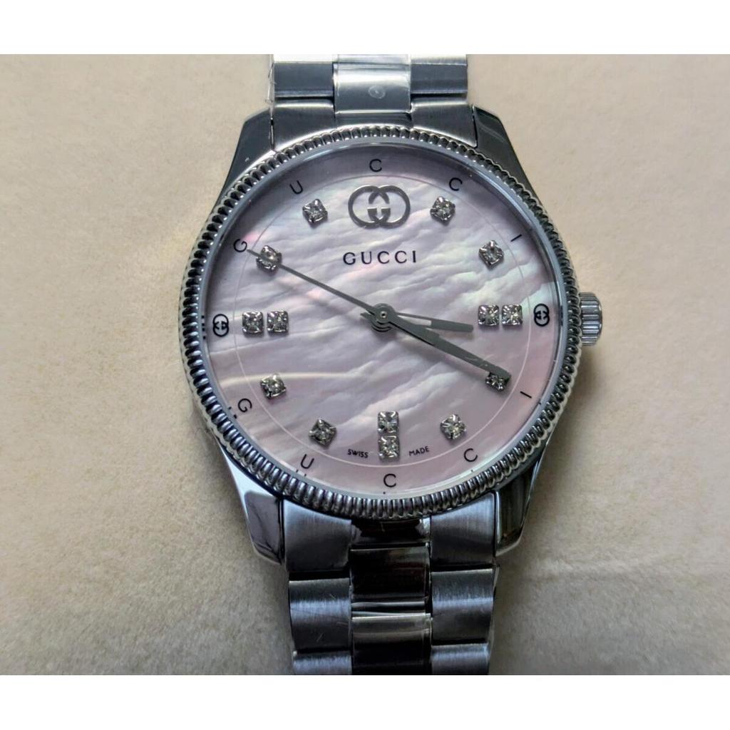 Б/у Новый и неиспользованный GUCCI GTimeless 30 мм часы розовый циферблат бриллианты YA1265062 женские Gucci перламутр