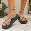 Fashion 2024 Women's Sandals Summer New Leopard Print Flat Heels Platform Sandals Outdoor Casual Peep Toe Roman Sandals Sandalias Mujer