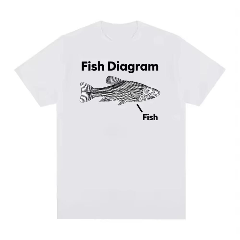 2026 Summer Unisexs Fish Letter Printed Round Neck Short Sleeved Unisex 100 Pure Cotton Soft Breathable Holiday Tshirt