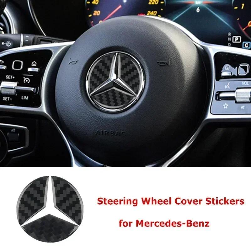 Carbon Fiber Car Steering Wheel Cover Stickers Auto Decorative Decals for Mercedes Benz New B/C/E Class A Class C200L GLC GLK RA8
