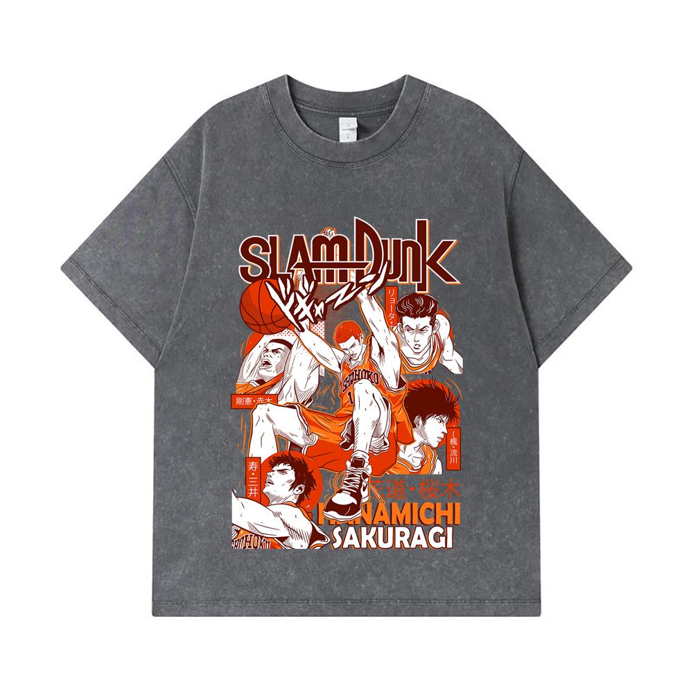 275 GSM Washed T-shirts 100% Cotton Slam Dunk V2 Hanamichi Print Unisex Heavy Cotton T Shirt