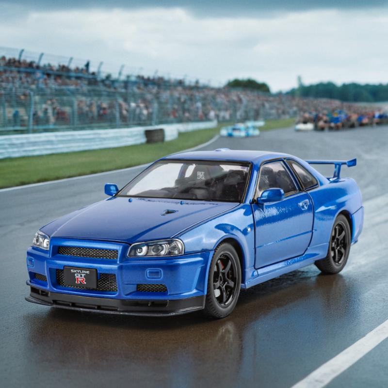 1/24 Scale Nissan GTR-R34 Alloy Car Model with Authentic Sound Effects, Premium Collectible Toy for Kids & Adults