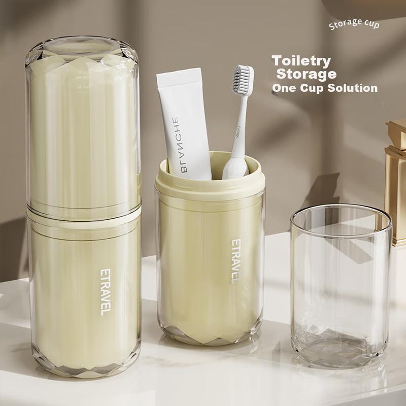 Etravel Travel Toiletry Cup, Detachable 2 Cups, Portable Mouthwash Cup for Business Trips And Storage, Toothbrush Cup, Transparent Color