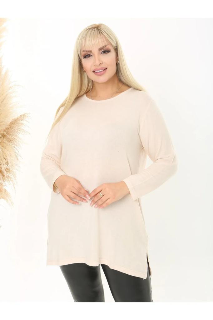 Женская блузка большого размера, гибкая шерстяная вискозная туника с большим разрезом большого размера