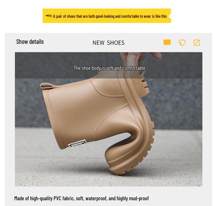 Женские водонепроницаемые резиновые сапоги до середины икры высокого класса с нескользящей подошвой - в японском и корейском стиле