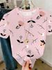 Pink Floral Crew Neck Short Sleeve Printed Women's Top Elegant Daily Wear Versatile Fashion Items