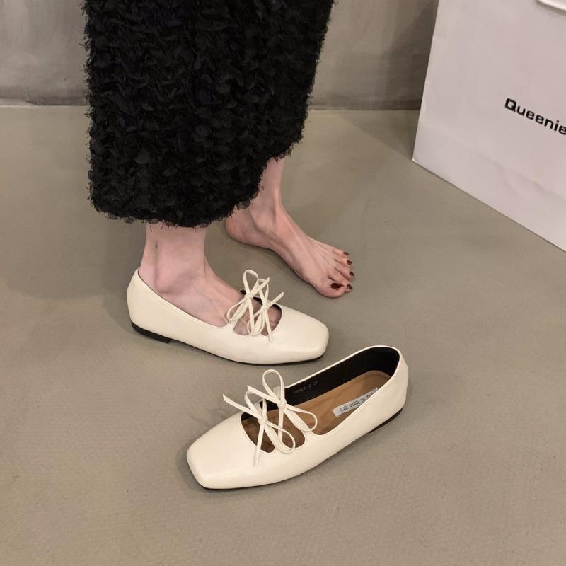 Сладкие туфли Мэри Джейн с двойным бантом для женщин, Новые 2024, с квадратным носком, на плоской подошве для платья, Женские красные туфли с мягкой подошвой, Zapatos