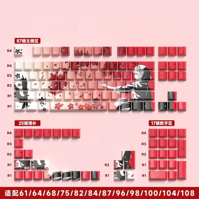 Ворон Сакура Аниме PBT Cherry Колпачок Клавиши 129 Клавиш Игровой Механическая Клавиатура Боковая Печать С Подсветкой RGB Градиент Девушка Магнитный Mx Переключатель
