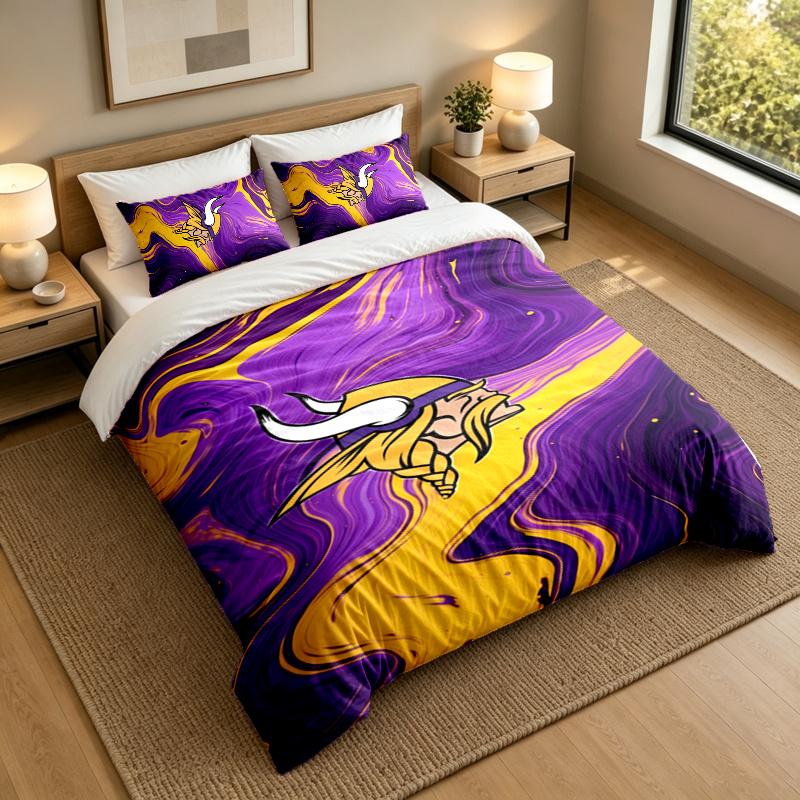 3-Piece Bed Sheet Set with Minnesota Vikings Design, 1 Flat Sheet and 2 Pillowcases for Bedroom