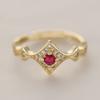 Bohemia 18K Gold Plated Open Brass Ring for Women Retro Sexy Red Cubic Zirconia Light Luxury Rhombus Dense Inlay Transparent CZ Daily Wear Jewelry