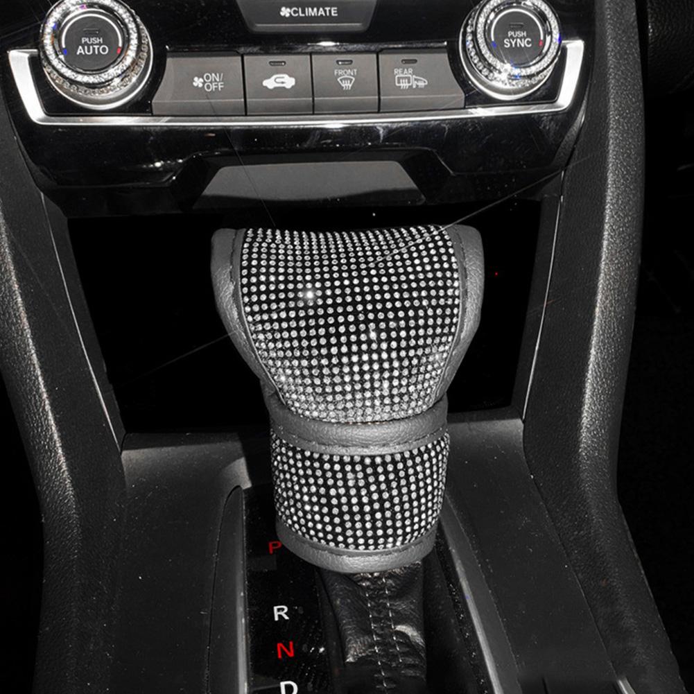 Блестящий чехол для рычага переключения передач автомобиля, кожаный чехол для ручки переключения передач автомобиля, универсальные хрустальные стразы, автомобильные аксессуары для женщин