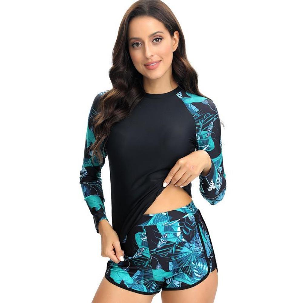 Европейский и американский новый длинный рукав принтованный облегающий консервативный костюм-боксер костюм для подводного плавания серфинг женский купальник