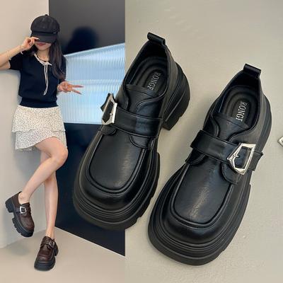 Черные лоферы на высокой платформе женские 2025 лето новая британский стиль одинарная обувь французские с юбкой jk маленькие кожаные туфли