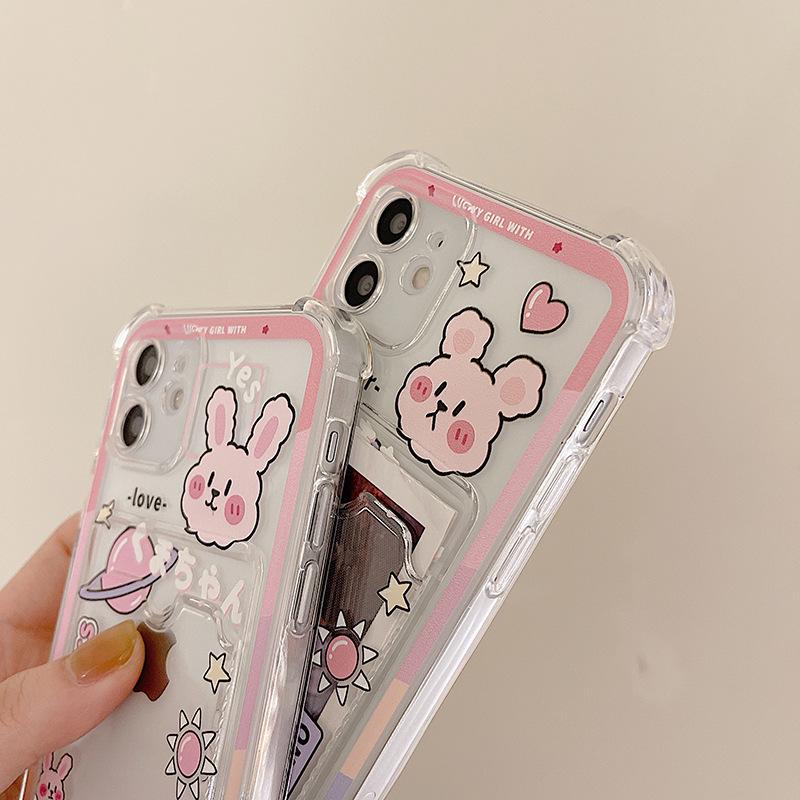 Zhitai Cartoon Rabbit iPhone 16 & 15 Pro Card Holder Case for Apple 14 XS