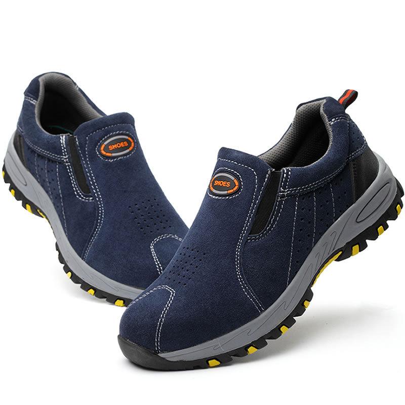 Охрана труда, защитные рабочие ботинки, противоударные, противопрокольные, сварочные, промышленные, со стальным носком, мужские без шнуровки