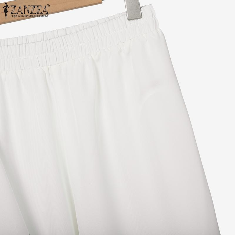 ZANZEA Women Long Sleeve Print Blouse and Pants Casual Two Piece Suit Sets