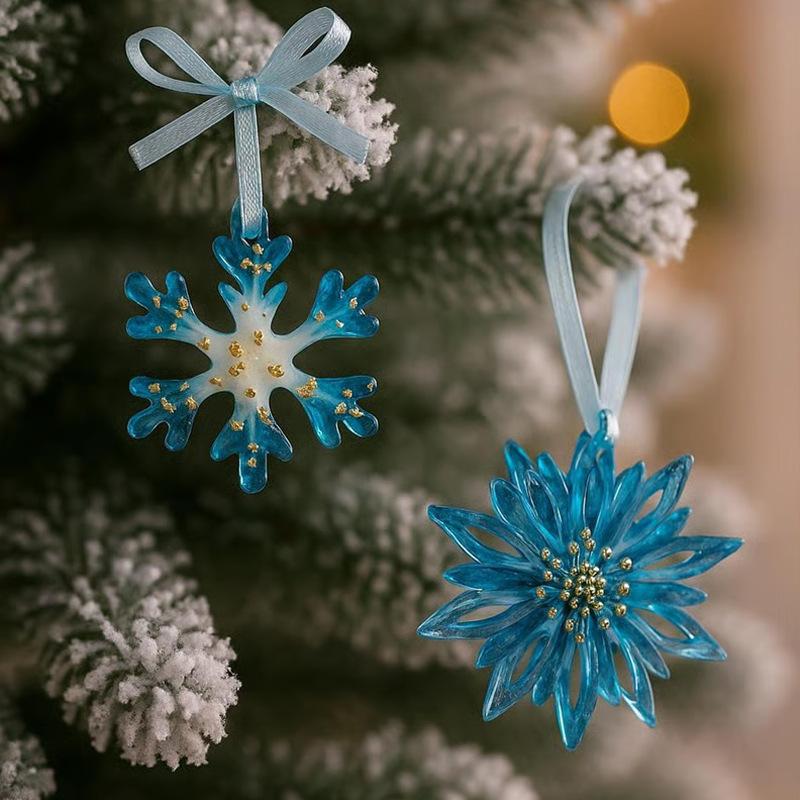 New Blue Handmade Resin Christmas Ornaments Snowflake Elk Pendant Christmas Decoration 2025 Pendant Navidad Gift