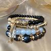 4Pcs Women Bracelets Faux Crystal Smooth Multi Pendant Jewelry Retro Bohemian Style with Elastic Cord Multi-layered Stackable Bracelet Set