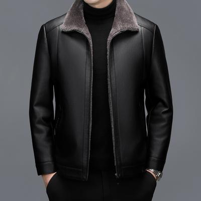 Зимняя кожаная куртка мужская флисовая утолщенная мужская куртка из овчины для людей среднего и пожилого возраста с интегрированным мехом