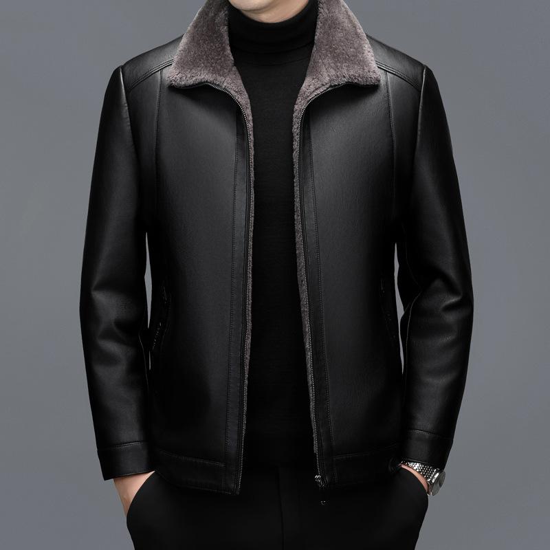 New Original Ecological Fur All-in-one Men's Jacket Middle-aged and Elderly Genuine Leather Jacket Winter Warm Casual Sheepskin Jacket