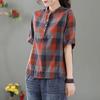 Летняя модная винтажная клетчатая блузка женская классическая с коротким рукавом и пуговицами, свободная повседневная универсальная женская рубашка-пуловер