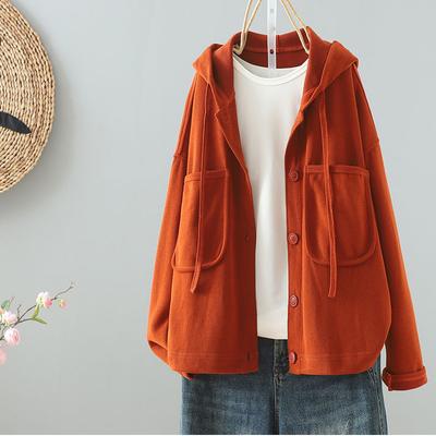 Женские однотонные куртки Осень Весна С капюшоном Карманы Свободный кардиган Корейская мода Женская блузка Пальто