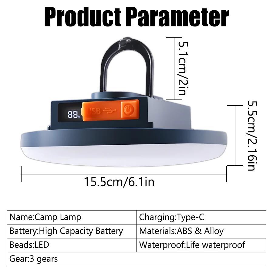Camping Lamp,Rechargeable Work Light w/Power Display,Magnetic,USB Output, High Brightness LED,Portable Lantern,Outdoor,Emergency