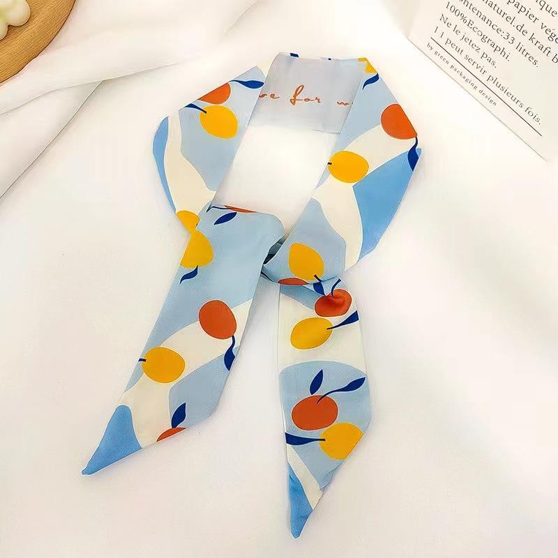 Маленький белый и нежно-зеленый шелковый шарф для женщин, тонкая лента, повязка на голову, резинка для волос, украшение для сумки, длинный