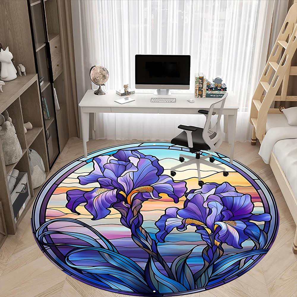 1pc Iris Stained Glass Chair Carpet for Office, , Non-slip carpet, Very suitable for offices, farmhouses,Outdoor carpet yy251120082