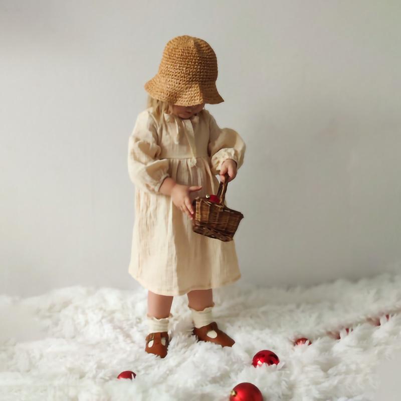 Autumn Spring Children's Clothes Organic Cotton Double Gauze Loose Pockets Baby Girls Dress Fashion Princess Casual Kids Dresses