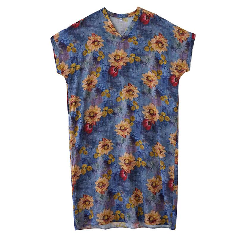 DIMANAF 2025 Лето Большой Размер Новое Платье Пляжное Базовое Свободное Женское Повседневное Платье с Цветочным Принтом V-образный Вырез Длинное Винтажное Платье Макси