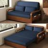 Retro Chinese Style Multi-Functional Foldable Sofa Bed in Oil Wax Leather