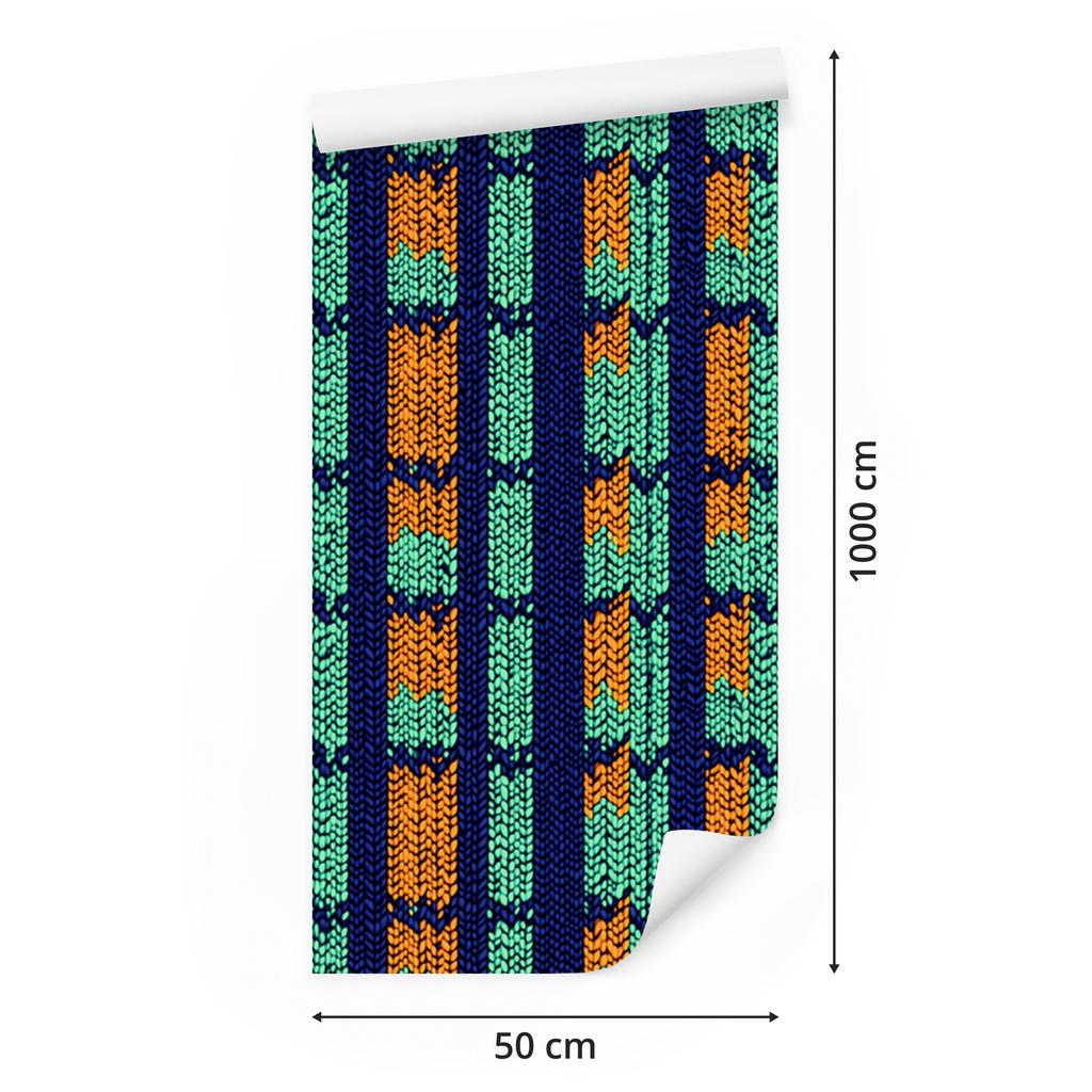 Colorful knitted wallpaper navy blue and sea blue for living room and bedroom 50x1000