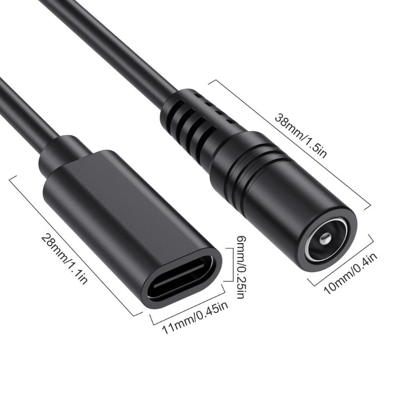 Кабель-адаптер 9,8 дюйма Type C Female на 5,5 ммx2,1 мм Female/Male, USB C на DC5521, Линия конвертера шнура питания