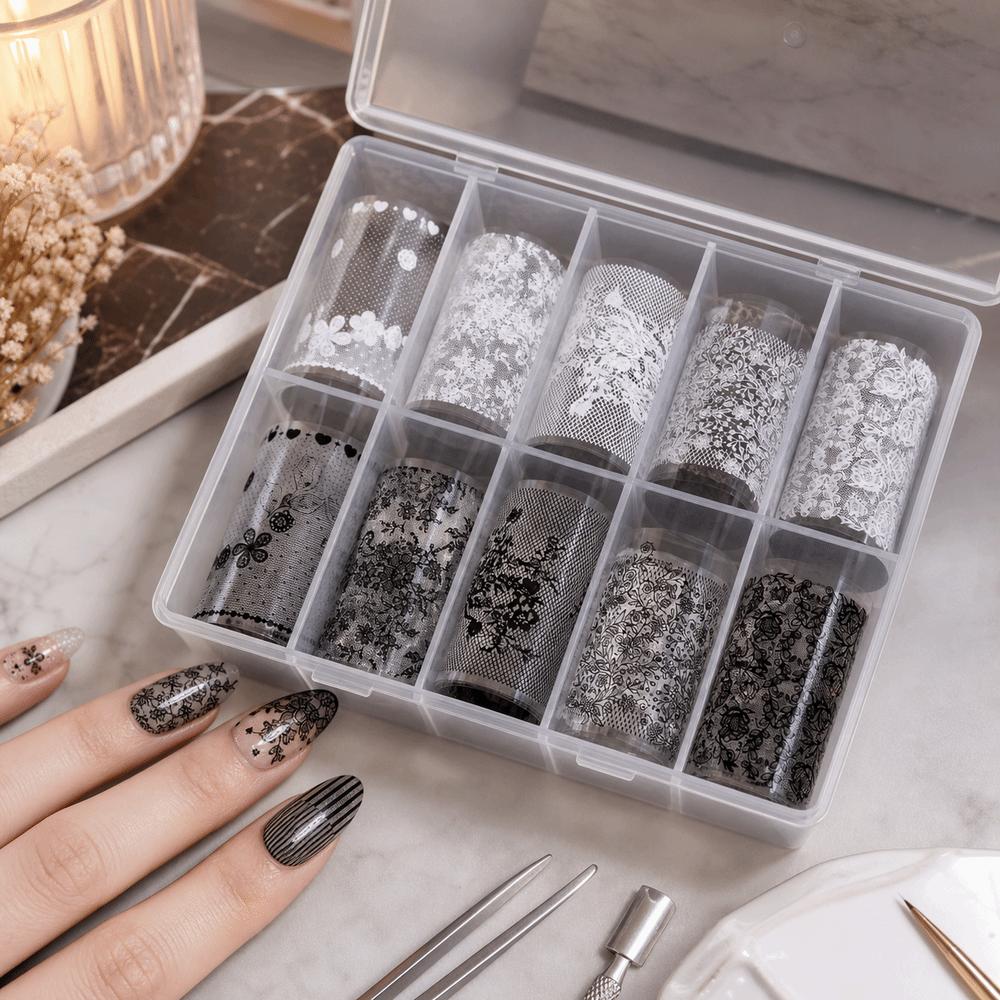 Tulip Pattern Nail Stickers Black White Nail Decals Fashion Nail Art Stickers Manicure DIY
