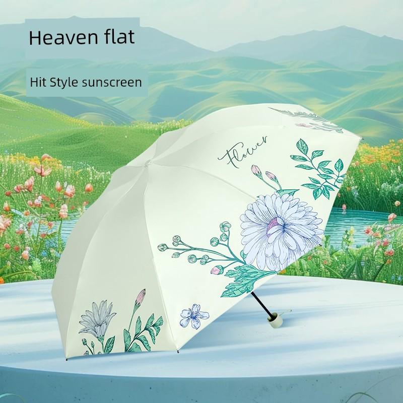 Paradise Umbrella 2026 New Lightweight Sun Protection Umbrella for Women, Manual Folding Dual-Use Sun and Rain Umbrella with Black Coating