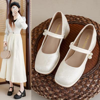 Китайские туфли на толстом каблуке женские осень 2025 новые весна и лето национальный стиль ципао с платьем с лошадью Мэри Джейн женские одинарные туфли