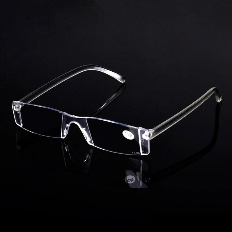 Men Women Frameless Reading Glasses Classic Resin Clear Lens Eyeglasses Fashion Ultralight Portable Presbyopia Eyewear