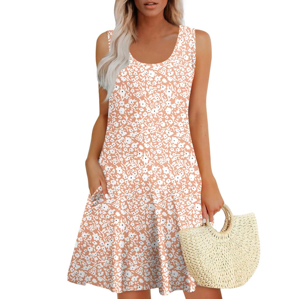 Женские летние платья, свободные сарафаны без рукавов с U-образным вырезом и карманами