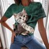 Женская мода 3D принтованная футболка Cute Cat Series круглый вырез женский топ