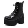 Fashion Women's Side Zipper Platform Boots Comfy Round Toe Lace Up Shoes Fashion Solid Color Comabt Boots Chunky Heels