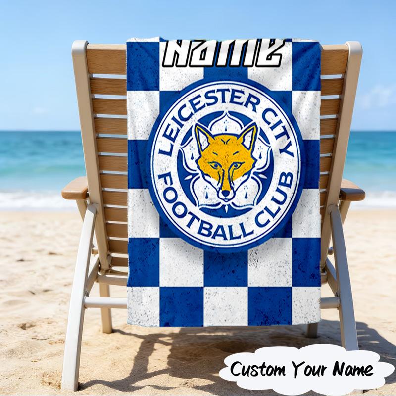 1PC Custom Name Beach Towel Leicester Football Club Beach Towel, Suitable for Camping, Travel, Beach Accessories, Super Absorbent, Family Gift