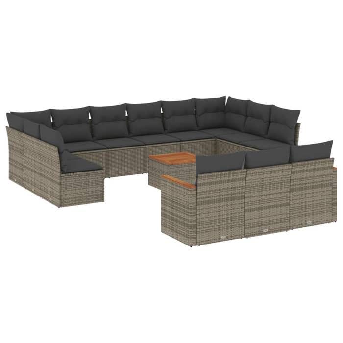 VidaXL Salon de Jardin avec Coussins 14 pcs, Canapés de Terrasse, Ensemble de Meubles de Patio, Mobilier d'Extérieur, Gris 3226466
