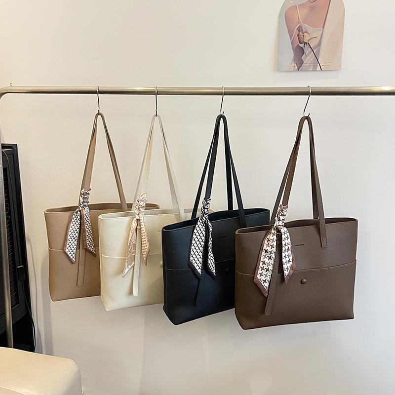 Soft Pu Ribbon Tote Bag For Women With Inner Pockets And Crossbody Strap For Commuting
