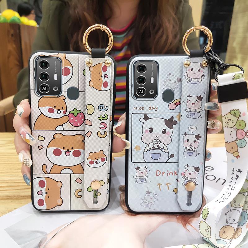 Kickstand Fashion Design Phone Case For ZTE Blade A53 Pro Cartoon Back Cover Shockproof Wrist Strap Anti-dust Wristband