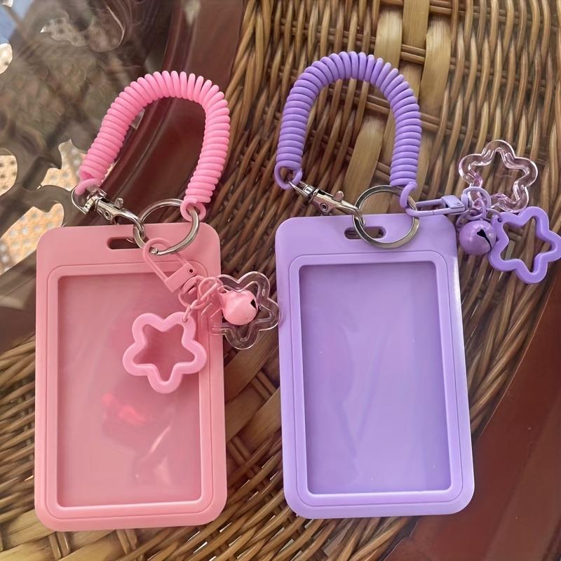 2 Pack Plastic Sliding Card Holders with Cute Star Charms, Muted Colors for Bus Cards, Campus Cards and Work ID Badges