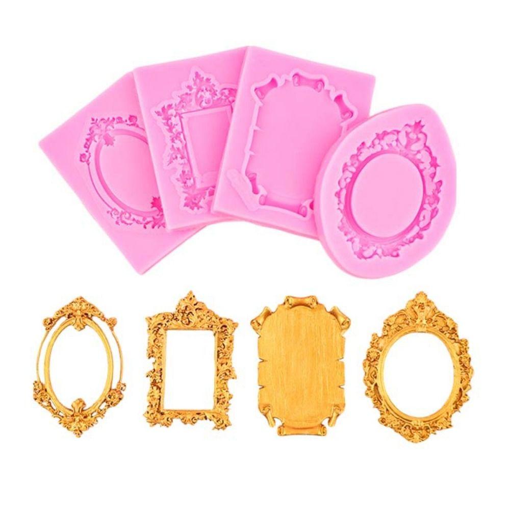 4Pcs Baroque Photo Frame Fondant Molds Vintage Photo Frame Molds Air Dry Clay Molds  Kitchen Baking
