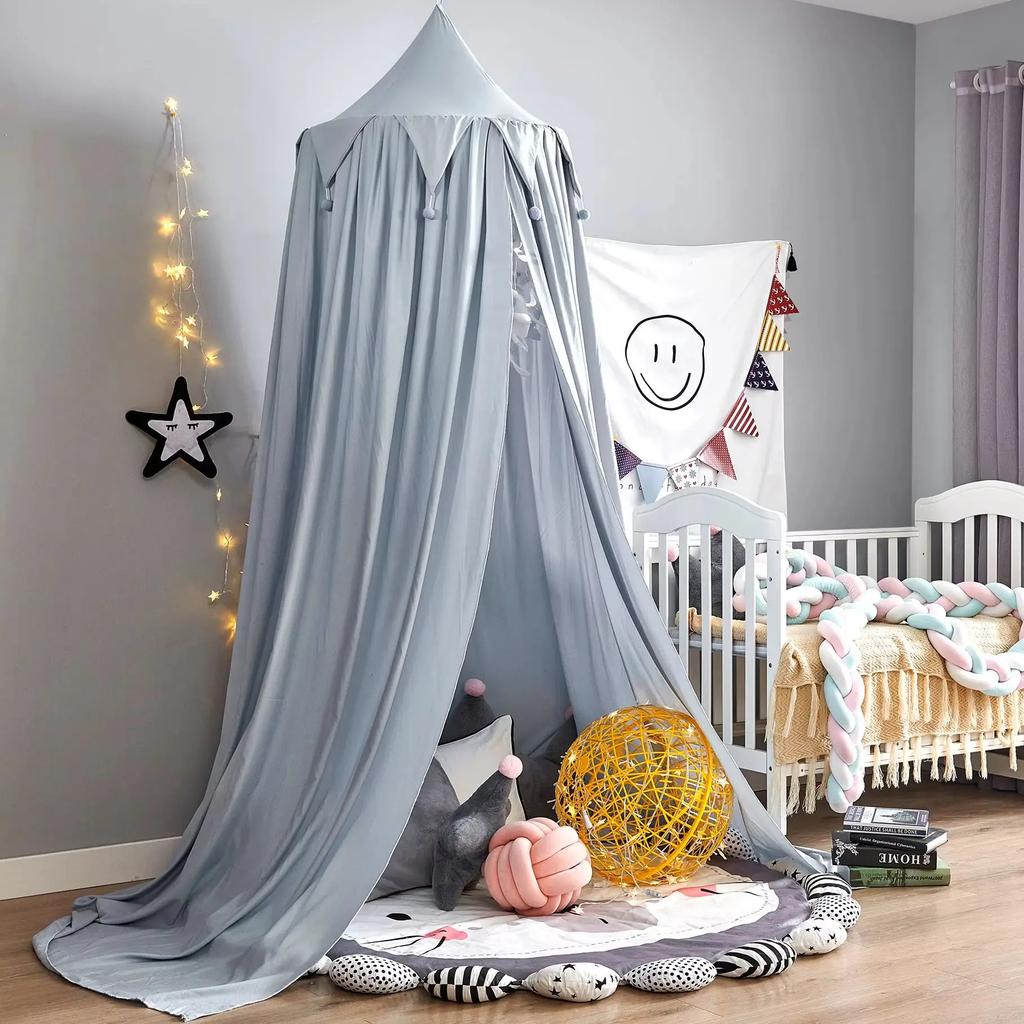 Kids Bed Canopy Mosquito Net, Round Dome Hanging Castle Play Tent for Girls Bedroom, Children Reading Nook Decor
